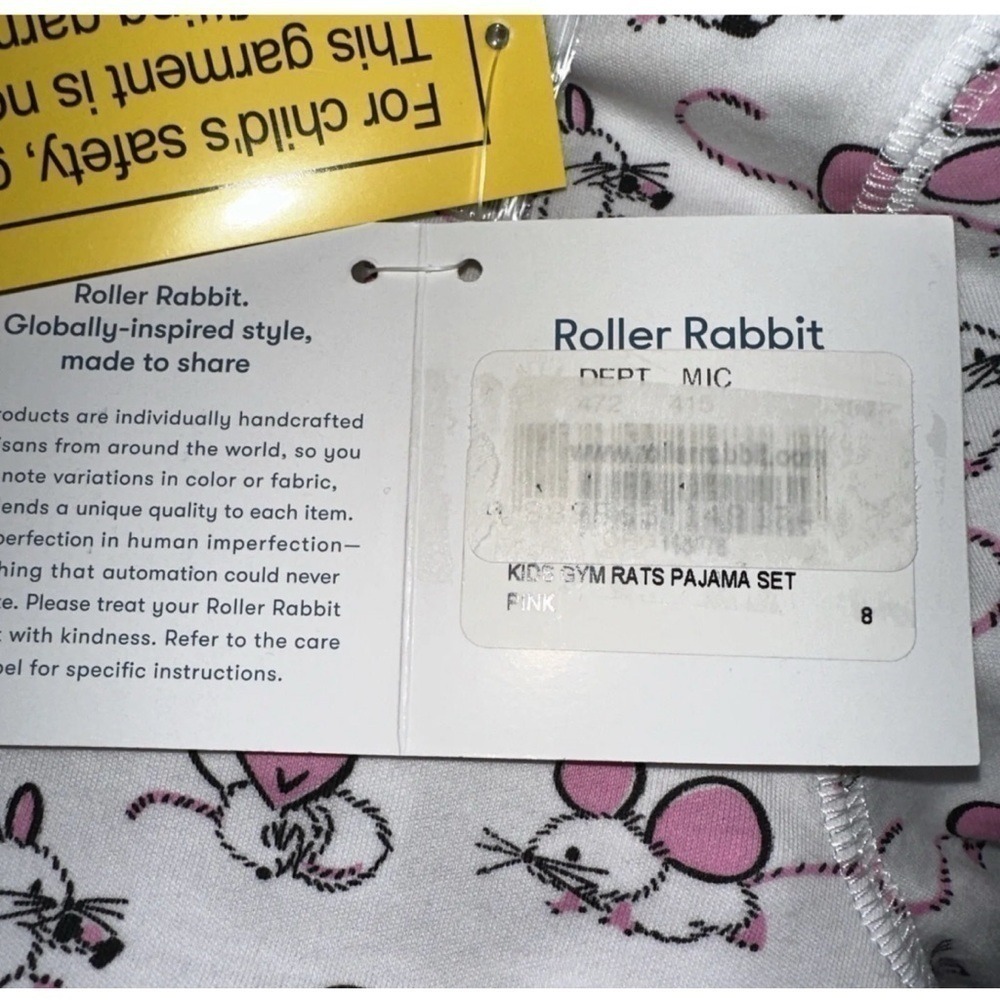 Roller Rabbit Girls Size 4 Pink Mouse Gym Rats PJs Pajama Set - Picture 5 of 5